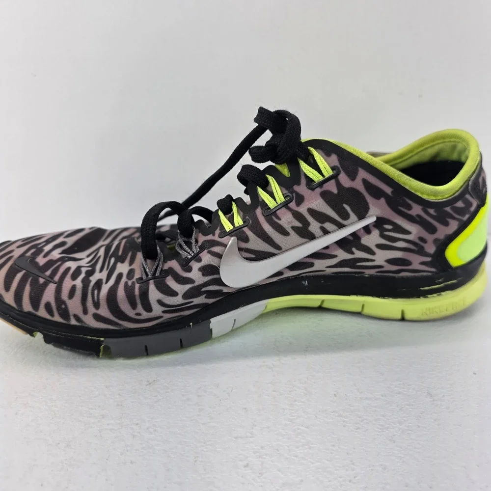 Nike Free TR 5.0 Womens Leopard Print Training Sneakers Neon Green Black Sz 6.5